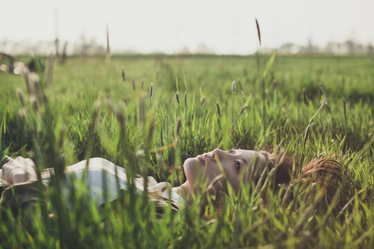 Asian girl on the grass