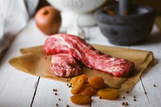 Ingredients for a braised lamb dish.