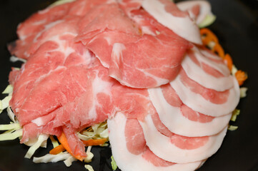 fresh sliced collar pork raw..