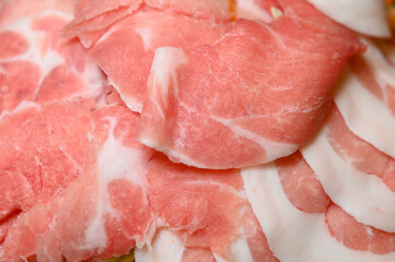 fresh sliced collar pork raw..