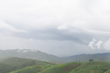 Natural scenery of green mountains and clear blue sky