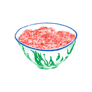 Illustration of a bowl of fresh minced meat, isolated on white background.