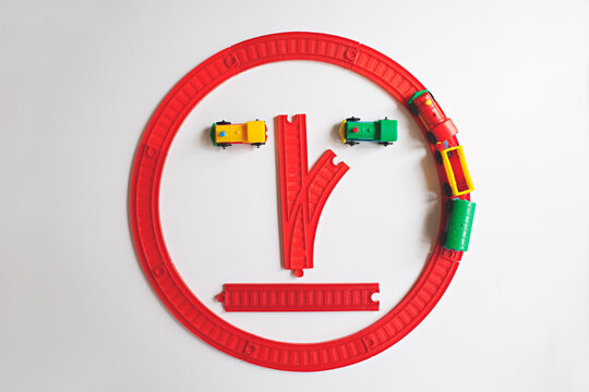 A face made from a retro childhood toy train set