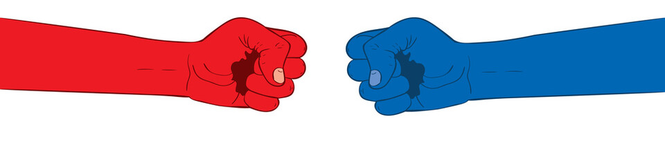 Red fist against blue one
