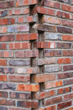 Corner of brick wall, close up