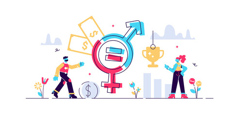 Gender equality vector illustration. Flat tiny 