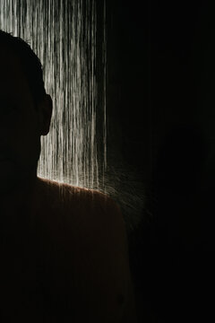 Silhouette Of Man In The Shower, Head And Shoulders