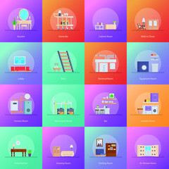 Interior Designs Of Room Icons Pack