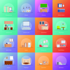 Interior Design And Room Types Icons Set