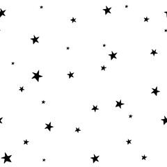 Fototapeta na wymiar Seamless pattern with black stars on a white background. Starry vector illustration. Black and White cosmic wallpaper. EPS 8