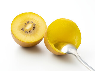 Eating Golden Kiwi with a spoon.