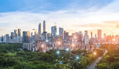 Shenzhen City Scenery and 5G Smart City Concept - obrazy, fototapety, plakaty