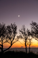 鹿児島県　屋久島のサンゴの浜からの新月とサンセット