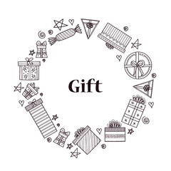 Composition with cute hand drawn gift boxes. Doodle  vector 