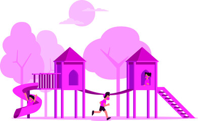 Kids are playing at the playground together illustration