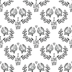 Seamless pattern with cute hand drawn Valentines Day icons. Love collection. Vector