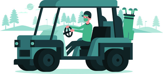 A man riding a golf car at golf yard during holiday illustration