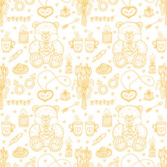 Seamless pattern with cute hand drawn Valentines Day icons. Love collection. Vector