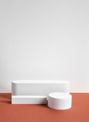 concrete podium on earthy tone background. Pedestal, place for product