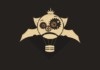 Illustration of bat balloon in geometric steampunk style. ( Monochrome : Light Yellow & Grey)