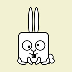 Square Rabbit Cartoon Animal Flat