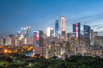 Fototapeta na wymiar Night view of the skyline of Futian CBD Financial District in Shenzhen