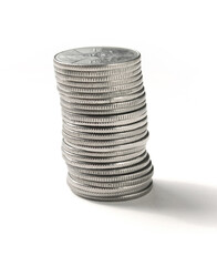 100 won Korean coin tower isolated on white background