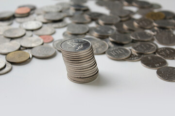 won Korean coins on white background