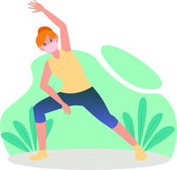Masked woman stretching her muscles illustration