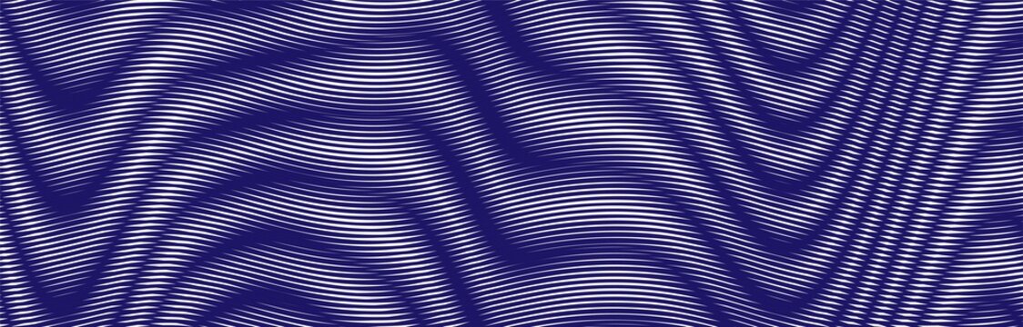 Phantom blue wave abstract background with smoothly wavy lines. Contemporary fluid texture with optical illusion of moire effect. Backdrop saver for website, banner, poster, cosmetic package.