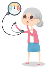 Cute cartoon senior adult measuring blood pressure