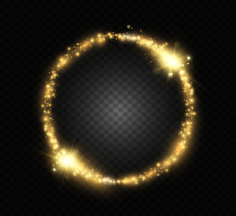 Round shiny perfect background. Vector eps10. Beautiful light. Magic circle. Precious background.Round gold shiny frame with light bursts.