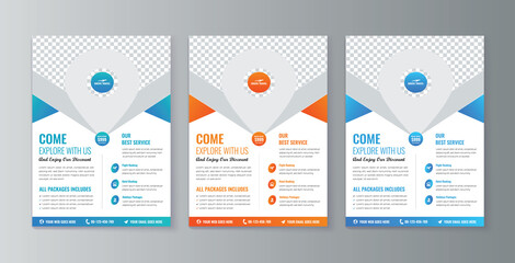 Tour and Travel agency business flyer design and brochure template concept.