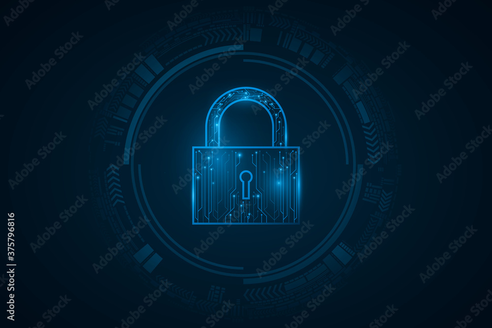 Poster security futuristic lock in user interface with hud elements. password protection of computer system