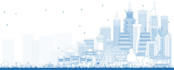 Obraz premium Outline Welcome to Taiwan City Skyline with Blue Buildings.