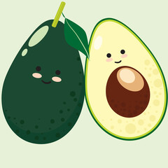 cute avocado illustration  on green color background.