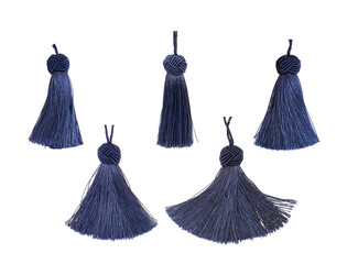 Blue silk tassel isolated on white background for creating graphic concepts