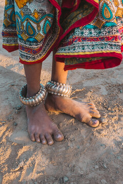Close-up of Indian woman's feet with anklet
