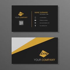 Vector graphics of business card with QR code in modern style in black, yellow and white. Perfect to use for your company 
