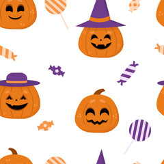 Halloween Pattern. Seamless pattern with orange halloween pumpkins.
