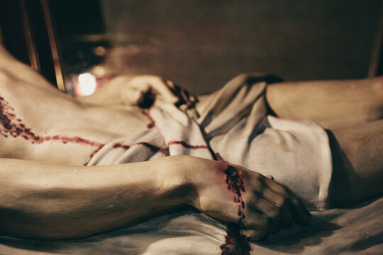 Bloody statue of Jesus's body