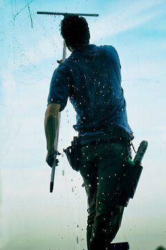Window Washer outside Commercial Building