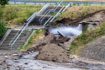 Accident sewerage system. Water supply failure. Breakthrough of the water supply system. A fountain...