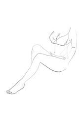 Continuous line Naked woman or one line drawing on white isolated background. fashion concept,