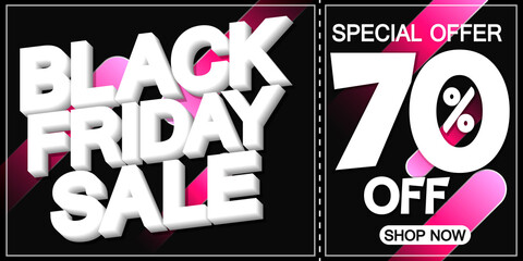 Black Friday Sale 70% off, poster design template, discount horizontal banner, special offer, vector illustration