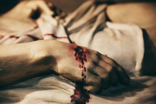 Bloody statue of Jesus's body