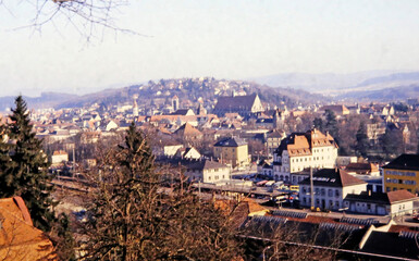 view down from the calvary of San Salvador to the City Schwaebisch Gmuend in Germany in the 1980s