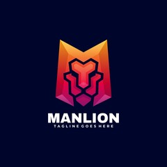 Vector Logo Illustration Man Lion Gradient Colorful Style.