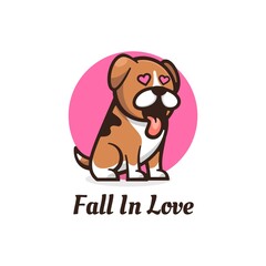 Vector Logo Illustration Fall In Love Simple Mascot Style.
