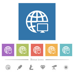 Remote terminal flat white icons in square backgrounds